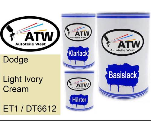 Dodge, Light Ivory Cream, ET1 / DT6612: 500ml Lackdose + 500ml Klarlack + 250ml Härter - Set, von ATW Autoteile West.